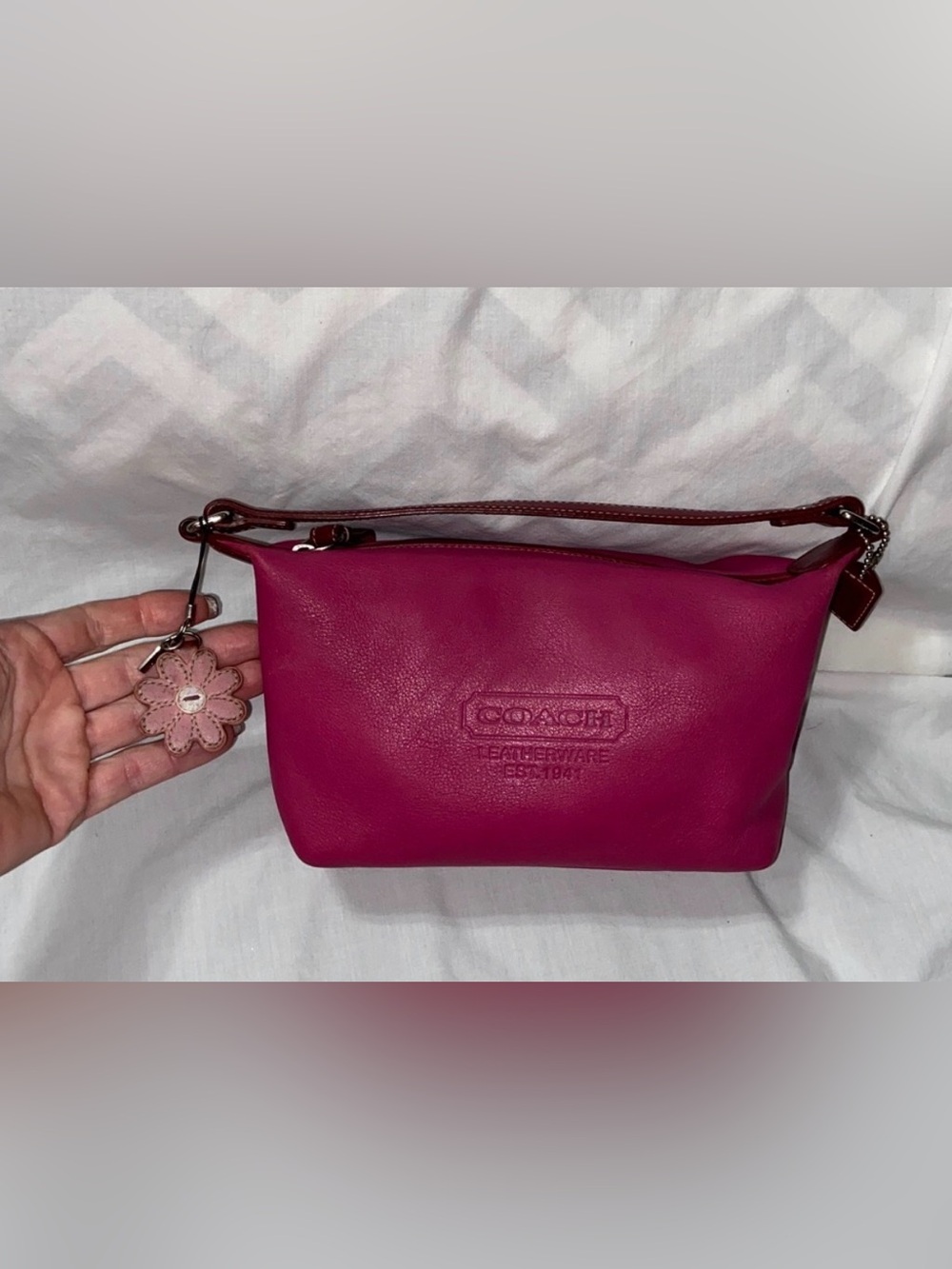 HTF color vintage Coach Y2K Pink Leather Mini shoulder satchel baguette logo Bag